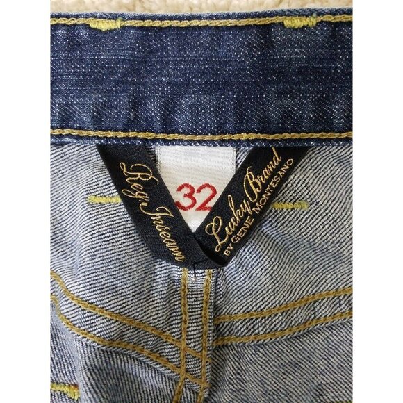 Lucky Brand~Mens 32'"×32"~Blue Distressed DUNGAREES Jeans Classic Fit Regular - Picture 7 of 10